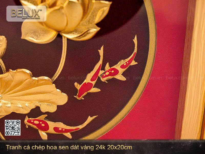 Tranh Sen Ngư Đại Cát dát vàng 24k kt 20x20cm&nbsp;